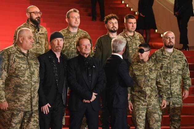 Cannes Bono Stories of Surrender Premiere AM The Edge, Bono, Sean Penn, Olha Rukavishnikova attending the Bono: Stories of Surrender Premiere in Cannes, France on May 16, 2025 as part of the 78th Cannes Film Festival. Photo by Aurore Marechal ABACAPRESS.COM Cannes France  Copyright: xMarechalxAurore ABACAx