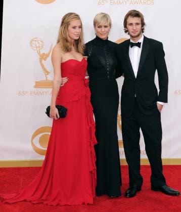 65th Annual Primetime Emmy Awards - Arrivals Dylan Penn, Robin Wright, Hopper Penn The 65th Annual Primetime Emmy Awards - Arrivals held at The Nokia Theatre L.A. Live in Los Angeles, California, USA. September 22nd, 2013 full length dress red strapless black tuxedo mother mom mum son daughter sister brother siblings family CAP DVS DVS Los Angeles California United States Copyright: xDVS CapitalxPicturesx