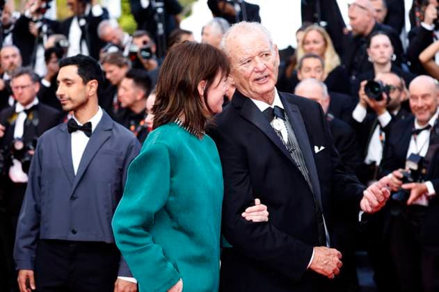 Riz Ahmed, Charlotte Gainsbourg und Bill Murray bei der Premiere des Kinofilms The Phoenician Scheme Der phönizische Meisterstreich auf dem Festival de Cannes 2025 78. Internationale Filmfestspiele von Cannes im Palais des Festivals. Cannes, 18.05.2025