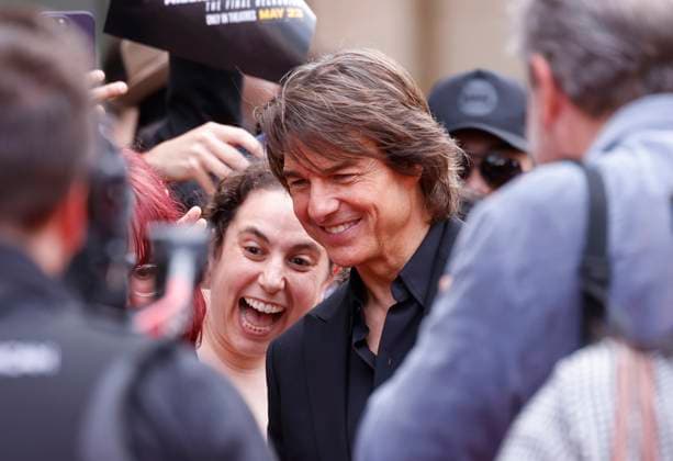 Tom Cruise greets fans when he arrives on the red carpet at the Mission: Impossible The Final Reckoning New York Premiere at Lincoln Center on Sunday, May 18, 2025 in New York City.  NYP20250518101 JOHNxANGELILLO