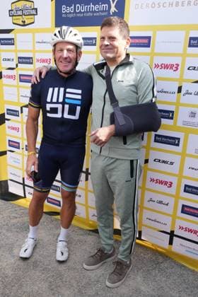 Lance Armstrong (Ex Radprofi), Jan Ullrich (Ex Radprofi) - Jan Ullrich Cycling FestivalDeutschland, Bad Duerrheim, Gelaende Busbahnhof, 18.05.2025