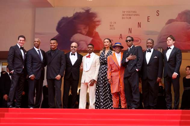 Jason Michael Berman, Denzel Washington, Elijah Wright, Jeffrey Wright, Aubrey Joseph, Ilfenesh Hadera, Spike Lee, ASAP Rocky, Wendell Pierce und Alan Fox bei der Premiere des Kinofilms Highest 2 Lowest auf dem Festival de Cannes 2025 78. Internationale Filmfestspiele von Cannes im Palais des Festivals. Cannes, 19.05.2025