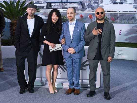 Cannes, France: Cannes, 78th Cannes Film Festival 2025 - Day 8 - Photocall of the film Adami. In the picture Adrien Marcellin, Mila Levistre, Emilien Levistre and Bachar Mar-KhalifÃ Cannes  - ZUMAp169 20250520_zea_p169_206 Copyright: xAlbertoxTerenghix