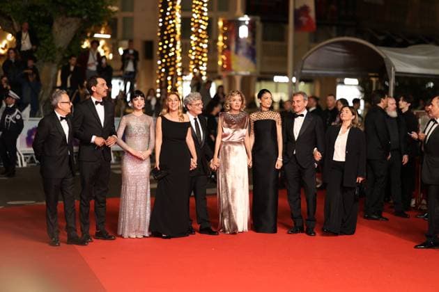 Cannes - Fuori Screening JD Paolo Del Brocco, Corrado Fortuna, Maya Rose Binard, Ippolita Di Majo, Mario Martone, Valeria Golino, Elodie Di Patrizi and Nicola Giuliano during the Fuori red carpet at the 78th annual Cannes Film Festival at Palais des Festivals on May 20, 2025 in Cannes, France. Photo by Jerome Domine ABACAPRESS.COM Cannes France  Copyright: xDominexJerome ABACAx