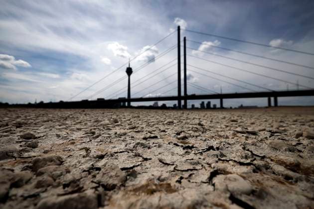 News Themen der Woche KW21 News Bilder des Tages Der Rhein bei Düsseldorf bei Niedrigwasser. Aufgrund der anhaltenden Trockenheit liegt das Flussbett an vielen Stellen trocken. (Themenbild, Symbolbild) Düsseldorf, 21.05.2025 NRW Deutschland *** The Rhine near Düsseldorf at low water Due to the persistent drought, the riverbed is dry in many places Themed image, symbolic image Düsseldorf, 21 05 2025 NRW Germany Copyright: xChristophxHardtx