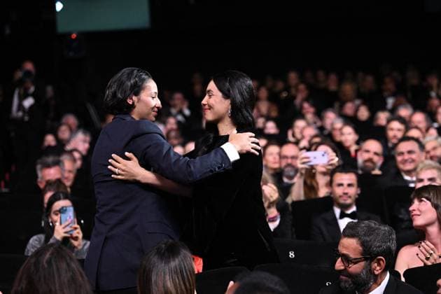 Cannes - Closing Ceremony French director and screenwriter Hafsia Herzi congratulates with a warm embrace French actress Nadia Melliti after she won the Best Actress Prize for her part in the film La Petite derniere ( The Little Sister , alternatively called The Last One ) during the closing ceremony at the 78th edition of the Cannes Film Festival in Cannes, France, on May 24, 2025. Photo by David Niviere ABACAPRESS.COM Cannes France  Copyright: xNivierexDavid ABACAPRESS.COMx