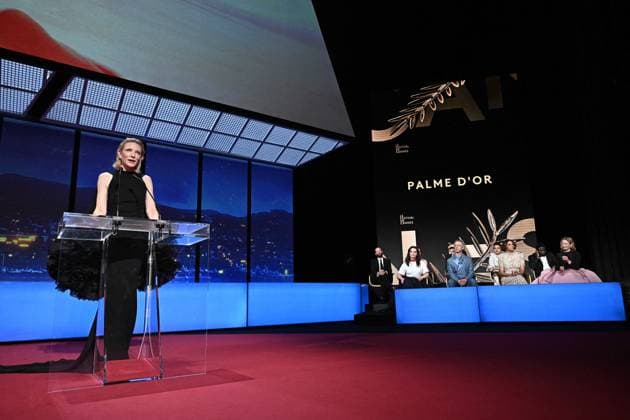 Cannes - Closing Ceremony Australian actress Cate Blanchett arrives on stage to present the Palme d Or award during the closing ceremony at the 78th edition of the Cannes Film Festival in Cannes, France, on May 24, 2025. Photo by David Niviere ABACAPRESS.COM Cannes France  Copyright: xNivierexDavid ABACAPRESS.COMx