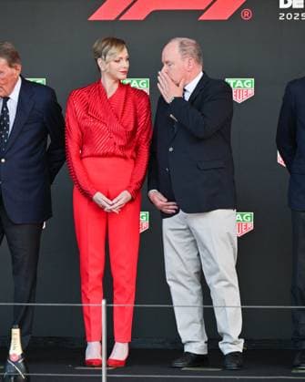 Monaco, Monaco GP 2025, Awards Ceremony Monaco, Monaco GP 2025, Award Ceremony Pictured: Charlene of Monaco, Prince Albert II of Monaco Monte Carlo  Copyright: xIPA ABACAx