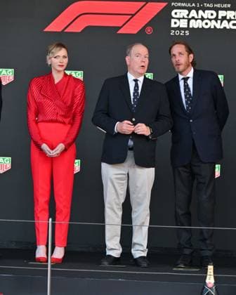 Monaco, Monaco GP 2025, Awards Ceremony Monaco, Monaco GP 2025, Award Ceremony In the photo: Charlene of Monaco, Prince Albert II of Monaco, Andrea Casiraghi Monte Carlo  Copyright: xIPA ABACAx