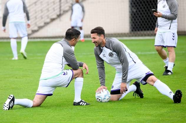 Altin Lala und Christian Schulz beim Benefiz-Fußballspiel Kicken mit Stars im Eilenriedestadion. Hannover, 25.05.2025