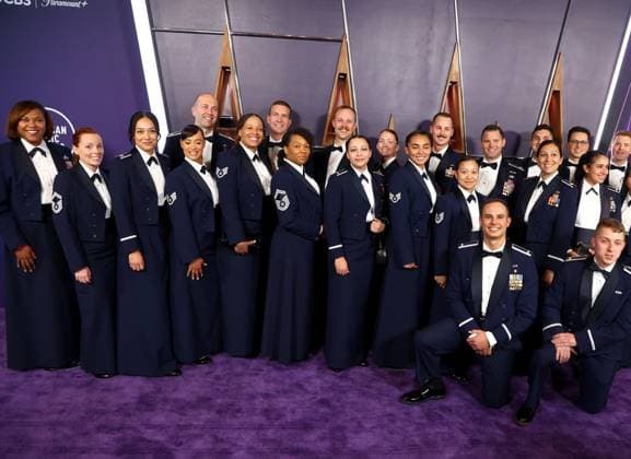 Members of the United States military arrive for the 51st annual American Music Awards at the Fontainebleau Las Vegas on Monday, May 26, 2025.  LAV20250525409 JAMESxATOA