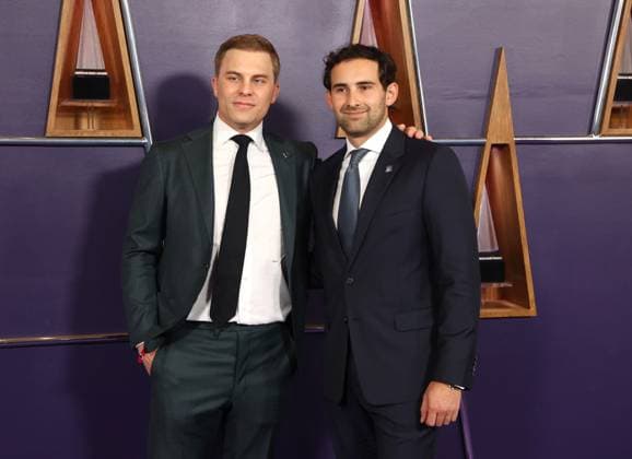 Frank Fertitta IV and Landon Gyulay arrive for the 51st annual American Music Awards at the Fontainebleau Las Vegas on Monday, May 26, 2025.  LAV20250525423 JAMESxATOA