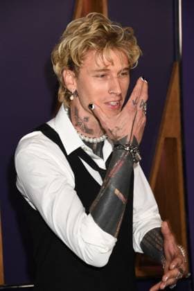 LAS VEGAS, NV - MAY 26: **EDITORIAL USE ONLY** MGK at the 2025 American Music Awards at Fontainebleau Las Vegas on May 26, 2025 in Las Vegas, Nevada. Copyright: xJeffreyxMayerx