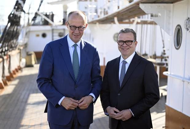 News Themen der Woche KW22 News Bilder des Tages Prime Minister Petteri Orpo of Finland met with Federal Chancellor Friedrich Merz of Germany in Turku, Finland on May 27, 2025. Turku Finland  Copyright: xRonixRekomaax LKFTJK20250527084156FBLG