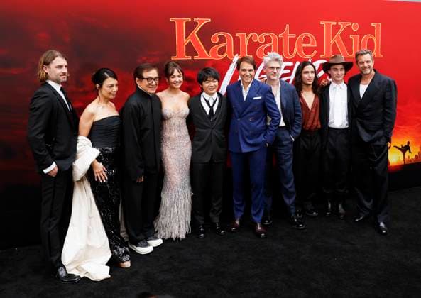 Jackie Chan, Ben Wang, Ralph Macchio and cast members arrive on the red carpet at the Karate Kid: Legends Premiere at SVA Theater on Tuesday, May 27, 2025 in New York City.  NYP20250527201 JohnxAngelillo