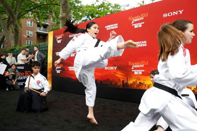 Martial Arts demonstrators perform on the red carpet at the Karate Kid: Legends Premiere at SVA Theater on Tuesday, May 27, 2025 in New York City.  NYP20250527227 JohnxAngelillo