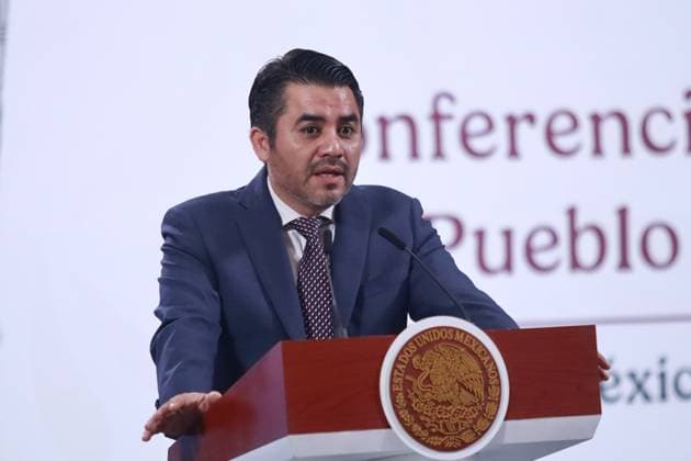 Mexico™s President Claudia Sheinbaum Holds Briefing Efrain Morales Lopez, head of the National Water Commission (CONAGUA), speaks during a briefing conference about the investment of 15,279 million pesos in 17 priority projects for different areas of Mexico. at the National Palace on May 28, 2025, in Mexico City, Mexico. (Photo by Carlos Santiago Eyepix Group) Copyright: xCarlosxSantiago xEyepixxGroupx CS_28052025_156516