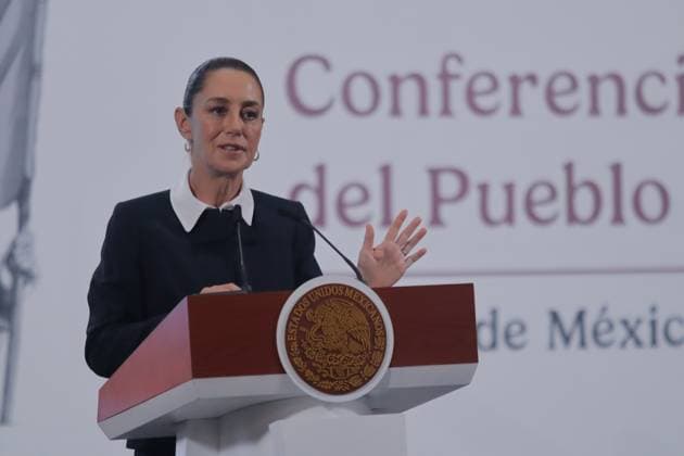 Mexico™s President Claudia Sheinbaum Holds Briefing Mexico s President, Claudia Sheinbaum Pardo, speaks during a briefing conference about the Judicial Branch Election results that gives Hugo Aguilar, who is leading in the polls, as the virtual winner. at the National Palace. on June 4, 2025 in Mexico City, Mexico. (Photo by Carlos Santiago Eyepix Group) Copyright: xCarlosxSantiago xEyepixxGroupx CS_04062025_157576