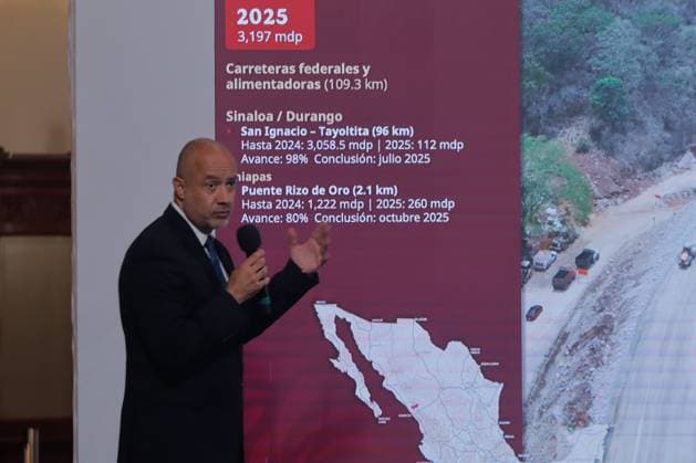 Mexico™s President Claudia Sheinbaum Holds Briefing Jesus Antonio Esteva Medina, Secretary of Infrastructure, Communications and Transportation, speaks during a briefing conference about the advances in road infrastructure. at the National Palace. on June 4, 2025 in Mexico City, Mexico. (Photo by Carlos Santiago Eyepix Group) Copyright: xCarlosxSantiago xEyepixxGroupx CS_04062025_157586