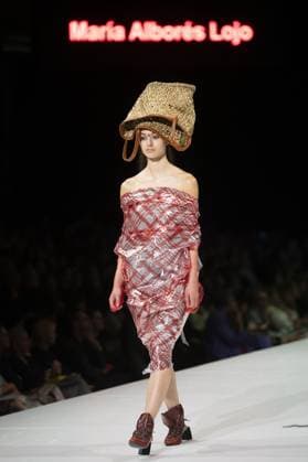 A model presents a creation from Maria Albores Lojo during the Show 2025 end of year fashion show showcasing the creations of students from the bachelor s and master s degree of the fashion department of the Royal Academy of Fine Arts - AP Hogeschool, in Antwerp, Friday 06 June 2025.  KRISTOFxVANxACCOM 126340517