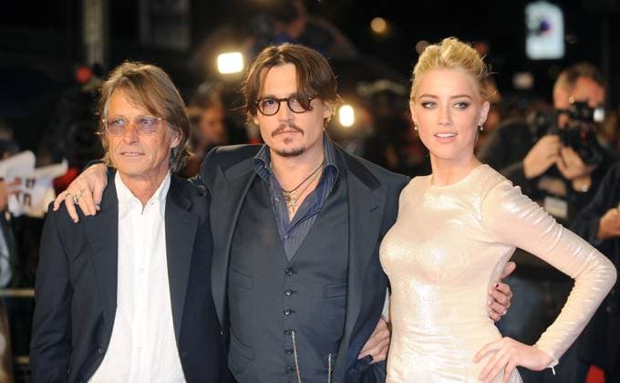 The Rum Diary European film premiere Bruce Robinson, Johnny Depp & Amber Heard (wearing Alessandra Rich) The Rum Diary UK premiere at Odeon Cinema, Kensington, London, England. 3rd November 2011 half length blue suit tinted glasses goatee moustache mustache facial hair pale rose paillette nude white cream dress hand on hip waistcoat white shirt CAP BEL Tom Belcher London England Great Britain Copyright: xTomxBelcher CapitalxPicturesx