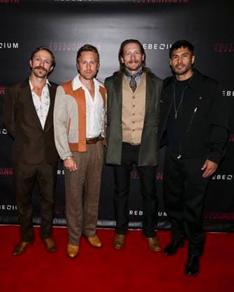 June 7, 2025, West Hollywood, California, USA: (L-R) Creed Garnick, Eric Nelsen, James Landry Hebert and Martin Sensmeier attend the Cottonmouth Los Angeles Premiere. West Hollywood USA - ZUMAb173 20250607_aap_b173_090 Copyright: xBillyxBennightx
