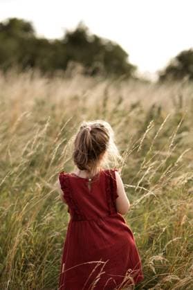 Creative Highlights Symbolfotos Toddler girl walking away through overgrown summer grass. Corby, England, United Kingdom R_JNDO250610B-1736784-01 ,model released, Symbolfoto