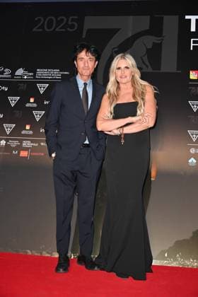Taormina, 71st Taormina Film Festival 2025 - Day 2, Red Carpet. In the photo: Tiziana Rocca , Giulio base  Copyright: xManuelexMangiarottix xipa-agency.netx xMangiarottix xD avanzox IPA_Agency_IPA58941398