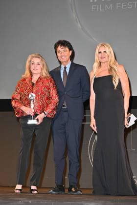 Taormina, 71st Taormina Film Festival 2025 - Day 2, Awards Ceremony. In the photo: Catherine Deneuve, Giulio Base  Copyright: xManuelexMangiarottix xipa-agency.netx xMangiarottix xD avanzox IPA_Agency_IPA58941927