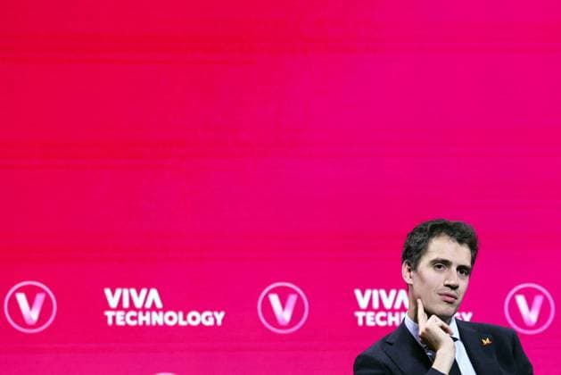 President Macron Debates With Arthur Mensch And Jensen Huang - Paris Founder and CEO of Mistral AI Arthur Mensch attends the VivaTech technology startups and innovation fair at the Paris Expo Porte de Versailles, in Paris on June 11, 2025. Photo by Stephane Lemouton Pool ABACAPRESS.COM Paris Ile de France France  Copyright: xLemoutonxStephane Pool ABACAx