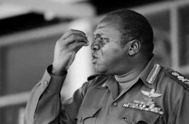 Archivbilder der Woche KW24 Idi Amin Dada, Diktator von Uganda, während einer öffentlichen Ansprache im Juli 1975 in Kampala; Close-up in Militäruniform, mit pointierter Handgeste und ausdrucksstarkem, kritisch wirkendem Gesichtsausdruck. Kampala Uganda *** IDI Amin Dada, Dictator from Uganda, during a public Speech at July 1975 in Kampala Close up in Military uniform, with more pointed Hand gesture and expressive, Critical acting Facial expression Kampala Uganda Copyright: xUnitedxArchivesx xSvenxSimonxArchives SVS_94010000259
