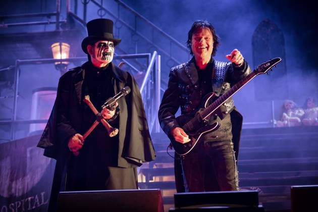 King Diamond live at Sweden Rock Festival 2025 Solvesborg, Sweden. 04th, June 2025. The Danish heavy metal vocalist and musician King Diamond performs a live concert during the Swedish music festival Sweden Rock Festival 2025 in Solvesborg. Here he is seen live on stage with guitarist Andy LaRocque (R). Sweden, Blekinge, Sölvesborg, Norje  Copyright: xGonzalesxPhoto TerjexDokkenx