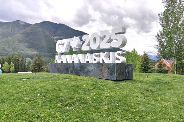 Banff, Alberta, Kanada, 15.06.2025: Medienzentrum: G7-Gipfel 2025: Logo mit der Aufschrift G7 2025 - Kananaskis Copyright: xdtsxNachrichtenagenturx dts_70981