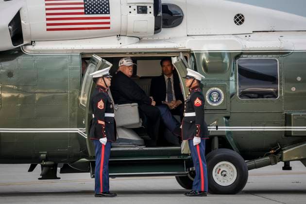 June 15, 2025, Calgary, Ab, CANADA: U.S. President Donald Trump sits in Marine One after arriving in Calgary, Alta., Sunday, June 15, 2025, to attend the G7 Leaders meeting taking place in Kananaskis. Calgary CANADA  - ZUMAc35_ 20250615_zaf_c35_241 Copyright: xJeffxMcintoshx