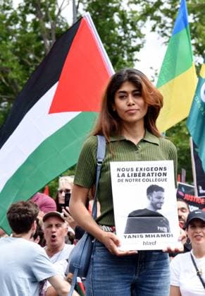 Pro-Palestinian demonstration with Rima Hassan - Paris CORRECTION CAPTION - Rima Hassan during a pro-Palestinian demonstration at Place de la Republique in Paris, France on June 14, 2025 Photo by Alain Apaydin ABACAPRESS.COM Paris France  Copyright: xApaydinxAlain ABACAx