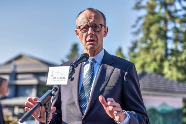 Kananaskis, Alberta, Kanada, 16.06.2025: Mountain Lodge: G7-Gipfel 2025: Bundeskanzler Friedrich Merz (CDU) gibt ein Statement ab (Foto: Michael Kappeler Pool) Copyright: xMichaelxKappeler Pool dtsxNachrichtenagenturx dts_71101