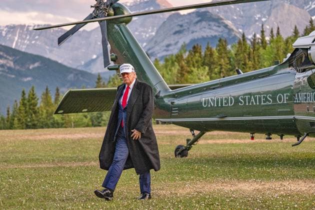 Kananaskis, Alberta, Kanada, 15.06.2025: Mountain Lodge: G7-Gipfel 2025: US-Präsident Donald Trump ist mit dem Hubschrauber angekommen Copyright: xGovernmentxofxCanada dtsxNachrichtenagenturx dts_71113