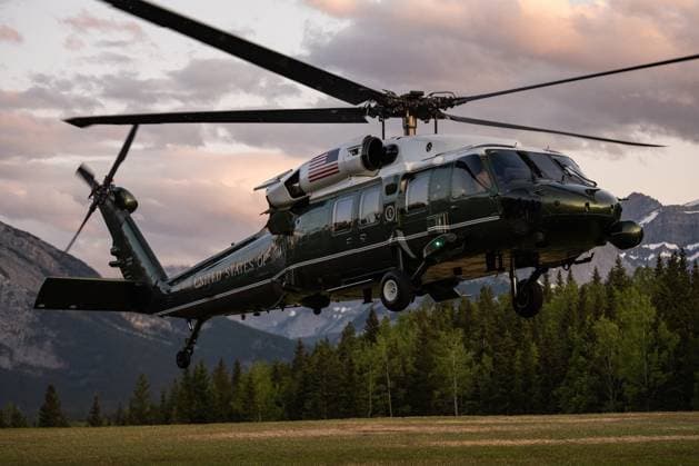 President Donald Trump arrives in Kananaskis, Alberta, Canada, on Monday, June 16, 2025, for the G7 Summit, which is being held from June 15 to 17. Photo via G7  WAX2025061611 G7
