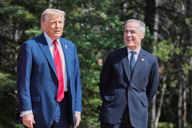Kananaskis, Alberta, Kanada, 16.06.2025: Mountain Lodge: G7-Gipfel 2025: US-Präsident Donald Trump und der kanadische Premierminister Mark Carney Copyright: xGovernmentxofxCanada dtsxNachrichtenagenturx dts_71145