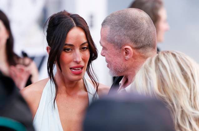 Brad Pitt and Ines de Ramon arrive on the red carpet for the Apple Original Films & Warner Bros. Pictures F1 World Premiere in Times Square on Monday, June 16, 2025 in New York City.  NYP20250616112 JOHNxANGELILLO