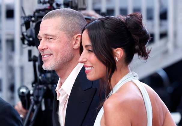 Brad Pitt and Ines de Ramon arrive on the red carpet for the Apple Original Films & Warner Bros. Pictures F1 World Premiere in Times Square on Monday, June 16, 2025 in New York City.  NYP20250616115 JOHNxANGELILLO