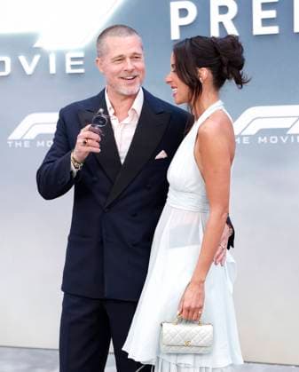 Brad Pitt and Ines de Ramon arrive on the red carpet for the Apple Original Films & Warner Bros. Pictures F1 World Premiere in Times Square on Monday, June 16, 2025 in New York City.  NYP20250616116 JOHNxANGELILLO
