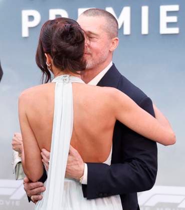 Brad Pitt and Ines de Ramon arrive on the red carpet for the Apple Original Films & Warner Bros. Pictures F1 World Premiere in Times Square on Monday, June 16, 2025 in New York City.  NYP20250616118 JOHNxANGELILLO