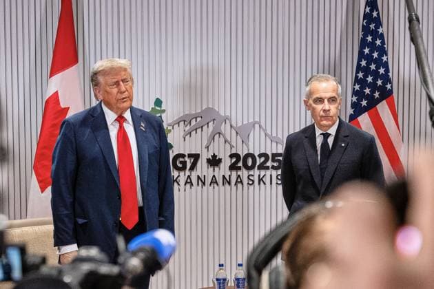 Kananaskis, Alberta, Kanada, 16.06.2025: Mountain Lodge: G7-Gipfel 2025: US-Präsident Donald Trump und der Premierminister von Kanada Mark Carney Copyright: xGovernmentxofxCanada dtsxNachrichtenagenturx dts_71139