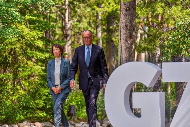 Kananaskis, Alberta, Kanada, 16.06.2025: Mountain Lodge: G7-Gipfel 2025: Charlotte und Bundeskanzler Friedrich Merz (CDU) (Foto: Michael Kappeler Pool) Copyright: xMichaelxKappeler Pool dtsxNachrichtenagenturx dts_71169