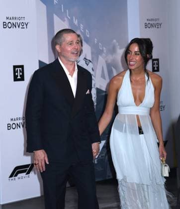 June 16, 2025, New York, Ny, United States: Brad Pitt and Ines de Ramon attend the World Premiere of Apple Original Films F1: The Movie at Times Square in New York. June 16, 2025. New York United States - ZUMAp281 20250616_zea_p281_018 Copyright: xPhotoxImagexPressx