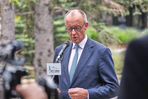 Kananaskis, Alberta, Kanada, 17.06.2025: Mountain Lodge: G7-Gipfel 2025: Bundeskanzler Friedrich Merz (CDU) gibt zum Abschluss des Treffens ein Statement vor Journalisten, in dem er den Gipfel als vollen Erfolg bezeichnet Copyright: xdtsxNachrichtenagenturx dts_71247