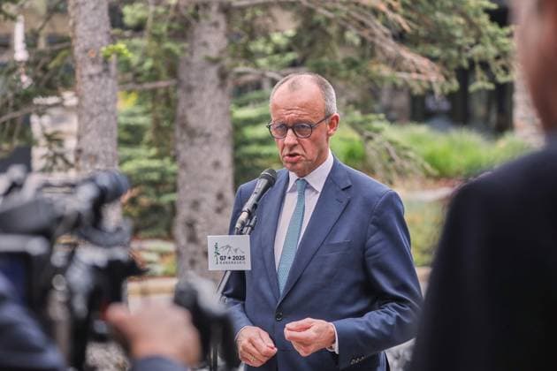 Kananaskis, Alberta, Kanada, 17.06.2025: Mountain Lodge: G7-Gipfel 2025: Bundeskanzler Friedrich Merz (CDU) gibt zum Abschluss des Treffens ein Statement vor Journalisten, in dem er den Gipfel als vollen Erfolg bezeichnet Copyright: xdtsxNachrichtenagenturx dts_71316