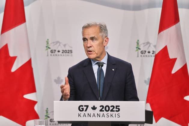 Kananaskis, Alberta, Kanada, 18.06.2025: Mountain Lodge: G7-Gipfel 2025: Der kanadische Premierminister Mark Carney spricht auf der Abschlusspressekonferenz Copyright: xdtsxNachrichtenagenturx dts_71292