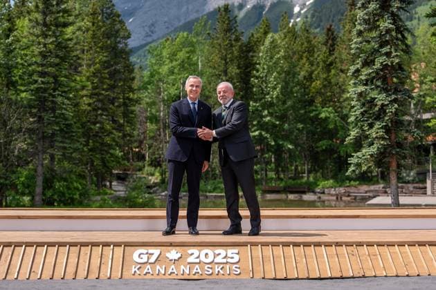 Kananaskis, Alberta, Kanada, 17.06.2025: Mountain Lodge: G7-Gipfel 2025: Mark Carney und Luiz Inácio Lula da Silva (Foto: Michael Kappeler Pool) Copyright: xMichaelxKappeler Pool dtsxNachrichtenagenturx dts_71270